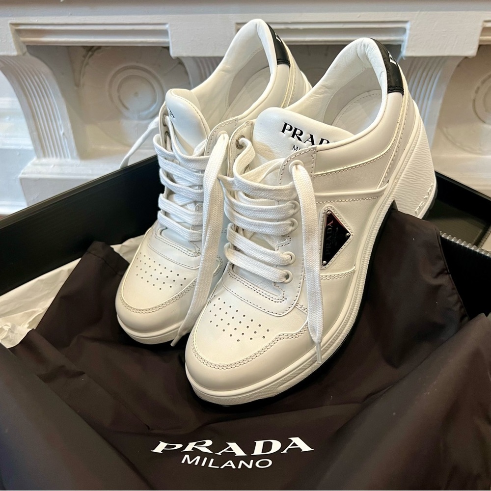 Excellent condition RARE Prada Downtown high heel sneakers. Size 38.5